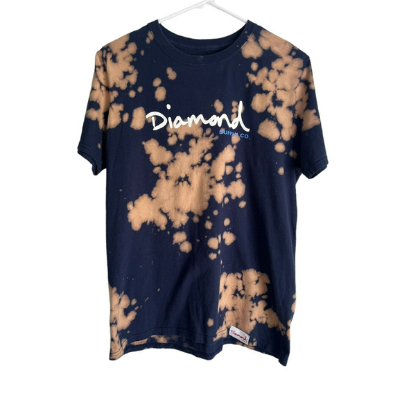 Diamond Supply Front Logo Bleached T-Shirt Navy Size Medium Skater Grunge - Picture 1 of 7